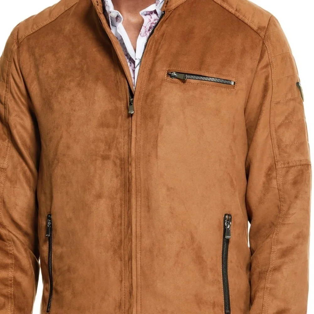 NEW GUESS Freddie Faux-Suede Moto Jacket SZ L